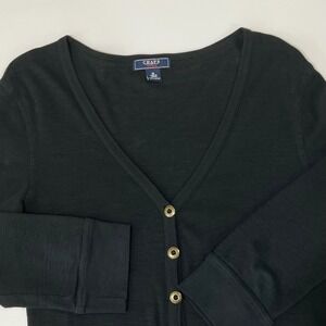 Chaps Black Cardigan Sweater Womens Medium 3/4 Sleeve Button Up